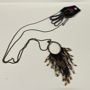 NWT Paparazzi Elegant Black and Gold Beaded Fringe Necklace